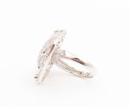 925 Sterling Silver Vintage Ring CZ Openwork Floral Petals Band  Sz 7  RG35763