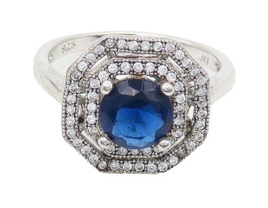 IAN GIBSON 925 Silver  Blue & White Topaz Octagon Band Ring Sz 7  RG18250