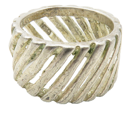 925 Sterling Silver  Vintage Shiny Slanted Open Design Band Ring Sz 6  RG11872
