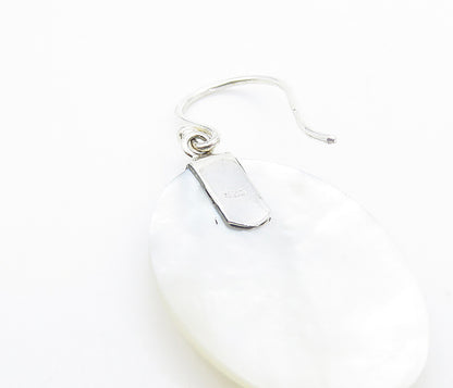 925 Sterling Silver  Mother Of Pearl Floral Detail Oval Dangle Earrings EG3313