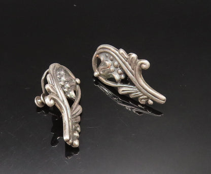 MEXICO 925 Silver  Vintage Open Beaded Swirl Screw Back Earrings  EG11763