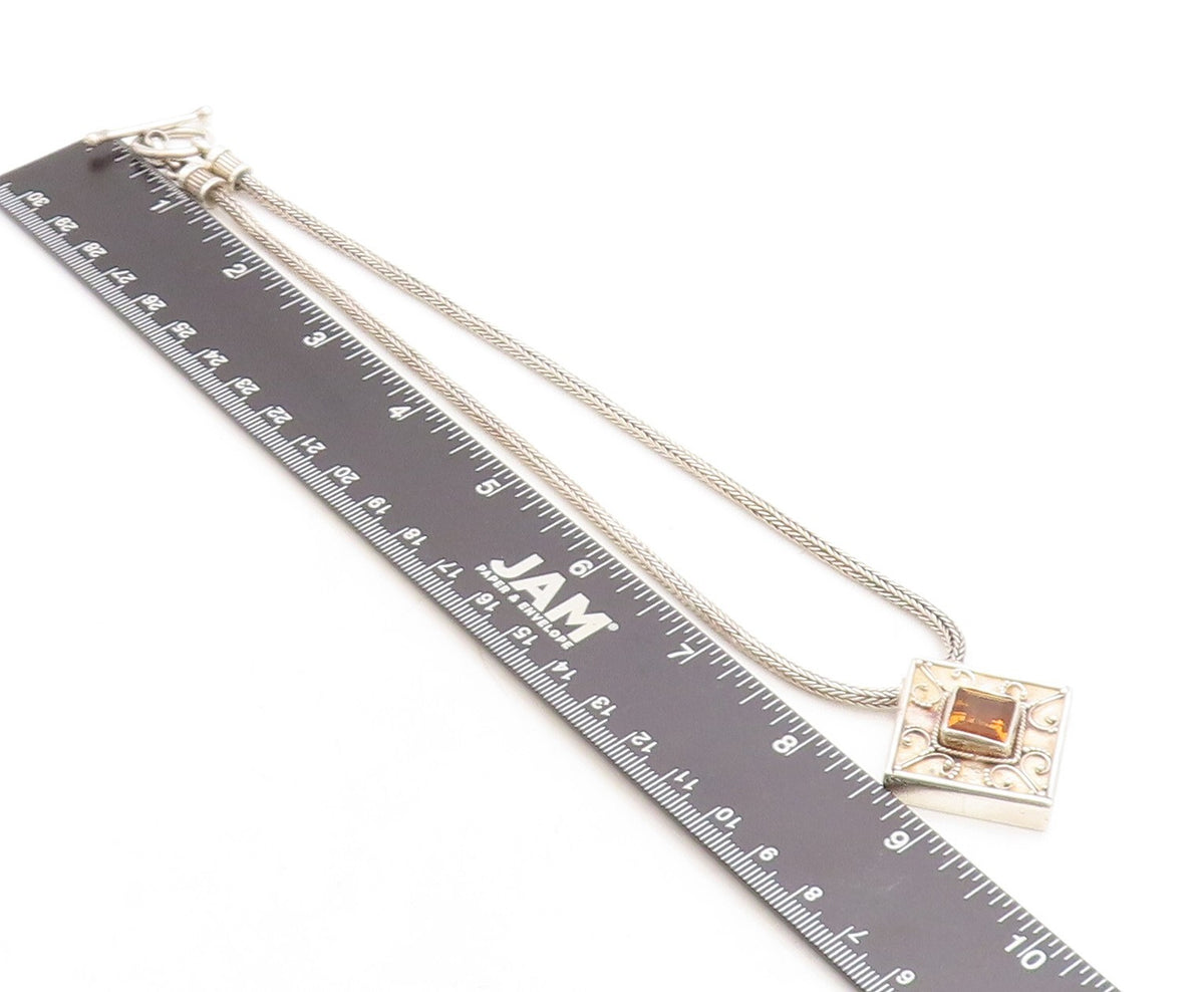 925 Sterling Silver  Vintage Citrine Swirl Shiny Wheat Chain Necklace  NE1885