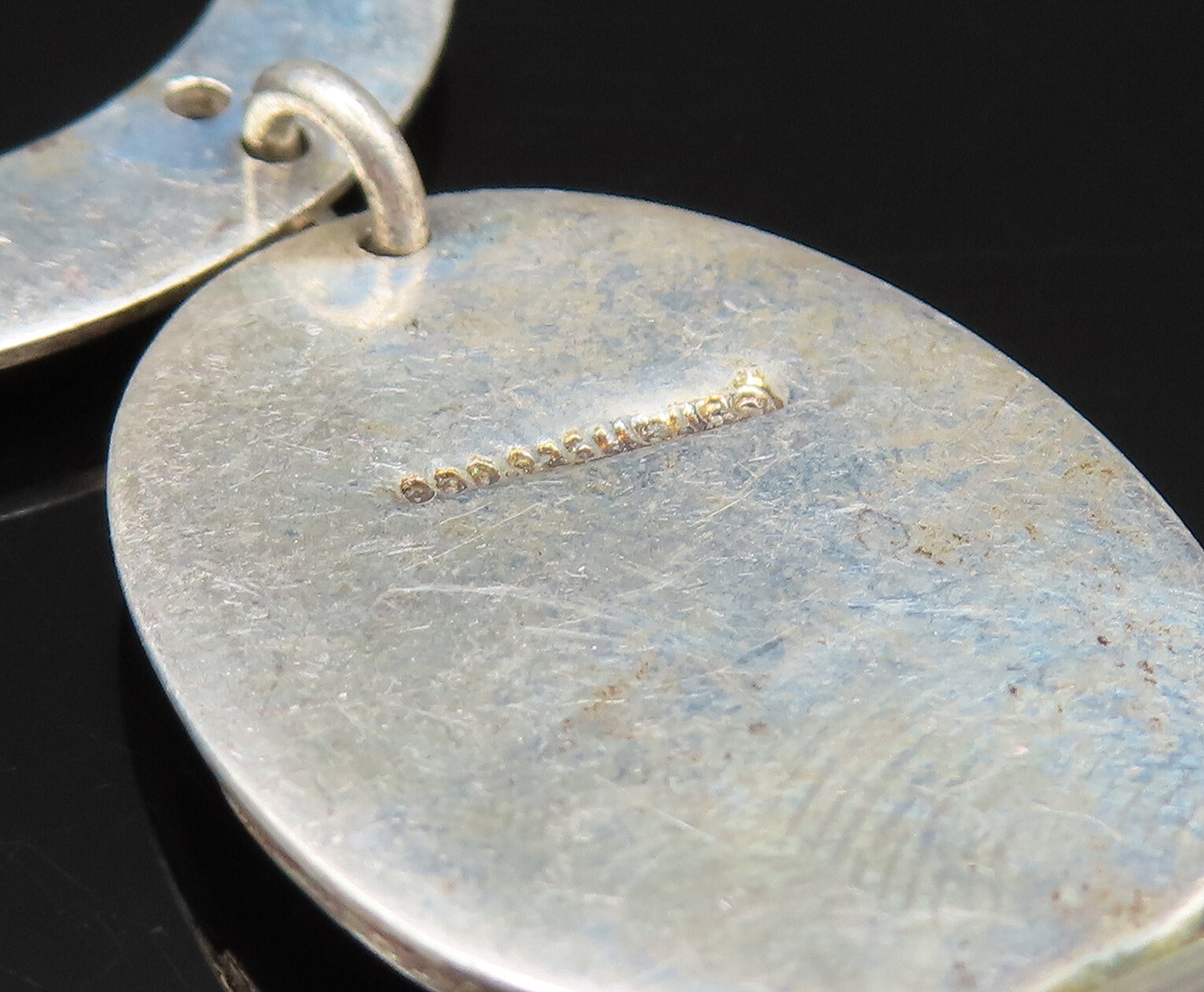 MEXICO 925 Sterling Silver Vintage Etched Graduated Open Oval Pendant PT21027