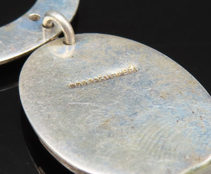 MEXICO 925 Sterling Silver Vintage Etched Graduated Open Oval Pendant PT21027