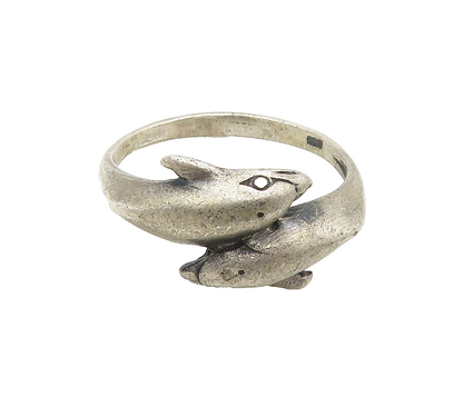 925 Sterling Silver  Vintage Dark Tone Dolphin Bypass Band Ring Sz 6  RG15887