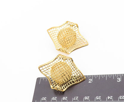 925 Sterling Silver Vintage Earrings Gold Plated Designer Mesh & Sphere  EG13514