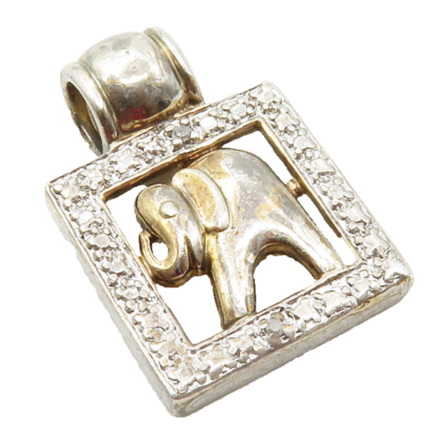ROSS SIMON 925 Silver  Vintage Genuine Diamonds Elephant Pendant  PT10036