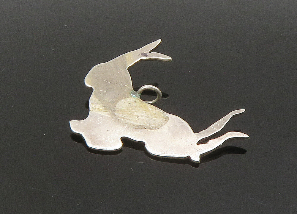 925 Sterling Silver  Vintage Horned Animal Etched Detail Pendant  PT18969