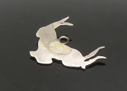 925 Sterling Silver  Vintage Horned Animal Etched Detail Pendant  PT18969