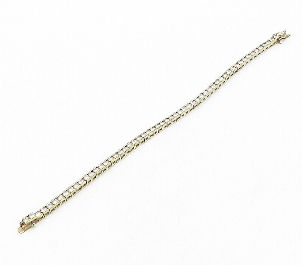 925 Sterling Silver  Vintage Bezel Set Cubic Zirconia Chain Bracelet  BT6417