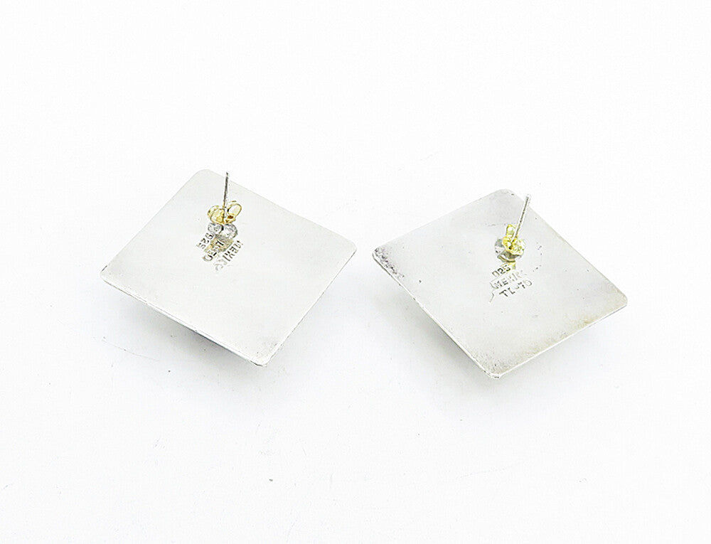 MEXICO 925 Sterling Silver  Vintage Black Onyx Square Drop Earrings  EG2373