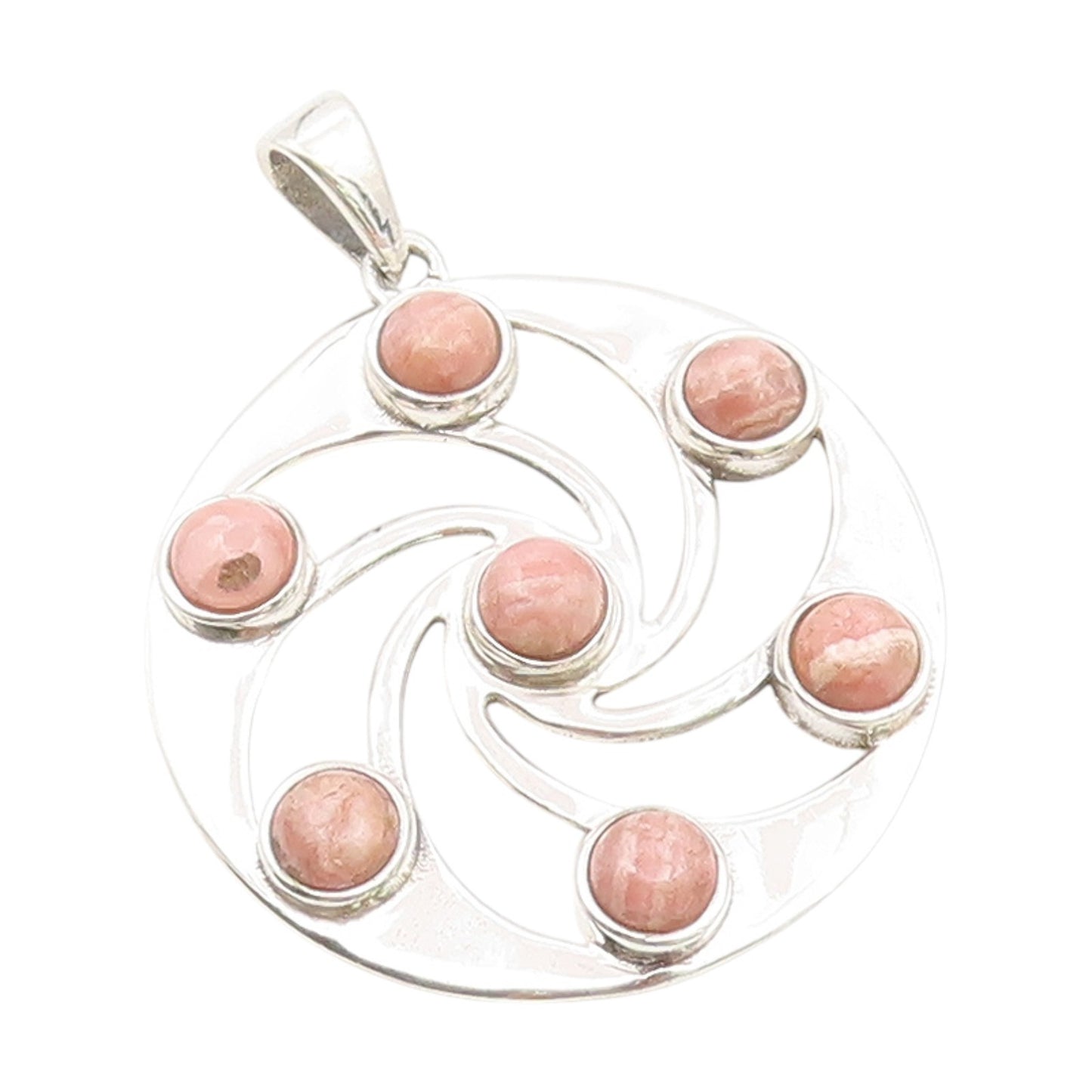 925 Sterling Silver Vintage Pendant Rhodochrosite Celtic Spiral Circle PT25829