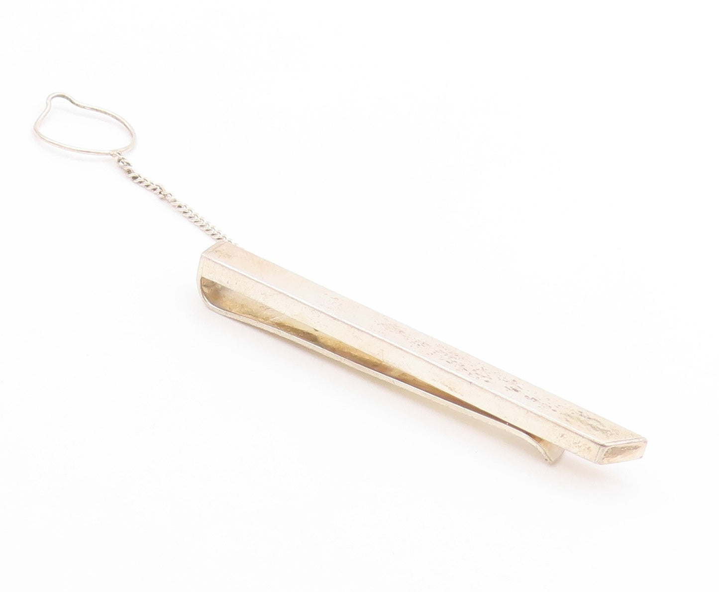 925 Sterling Silver Vintage Tie Bar POLAND Minimalist Clip With Chain  TR4002