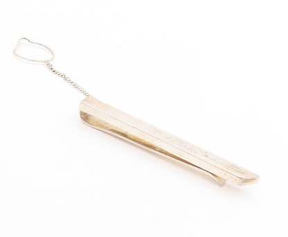 925 Sterling Silver Vintage Tie Bar POLAND Minimalist Clip With Chain  TR4002