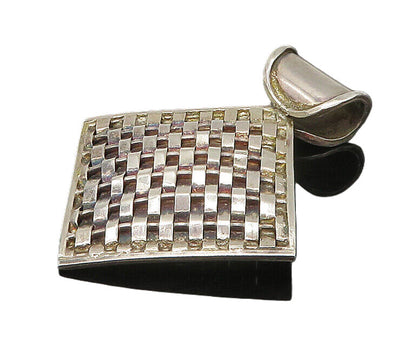 925 Sterling Silver  Vintage Shiny Woven Design Square Drop Pendant  PT13759
