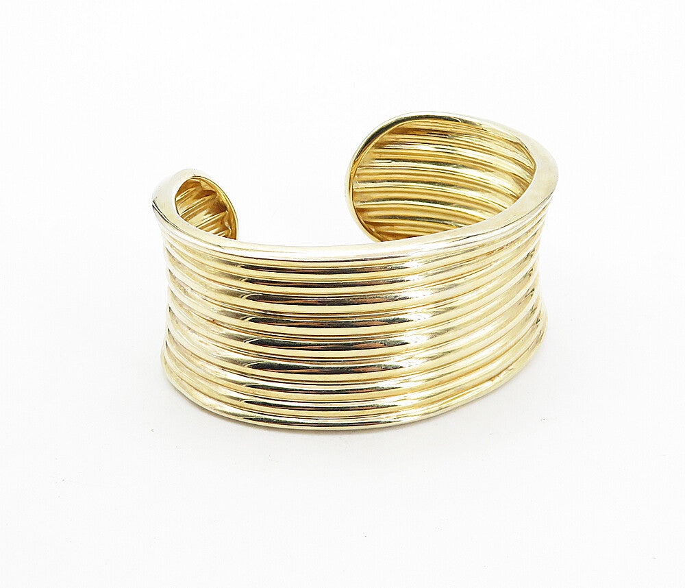 ROSS SIMON 925 Sterling Silver Shiny Gold Plated Ribbed Cuff Bracelet BT3577