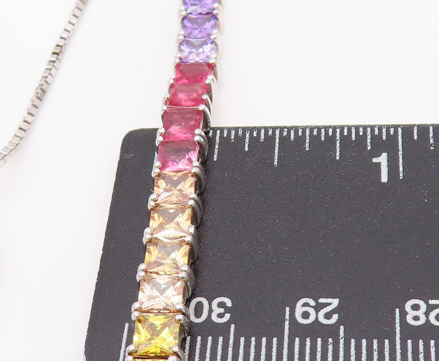 925 Sterling Silver Vintage Bracelet Rainbow Gemstones Tennis Chain  BT11549