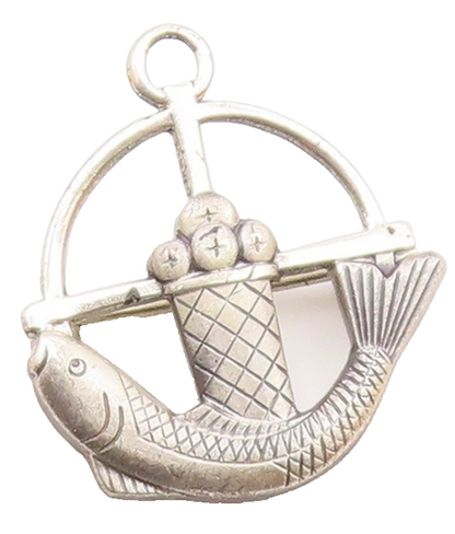 CREED 925 Sterling Silver  Vintage Fish & Bread Christian Brooch Pin  BP9331