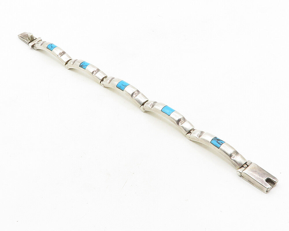 MEXICO 925 Sterling Silver  Vintage Turquoise Bar Link Chain Bracelet  BT4367
