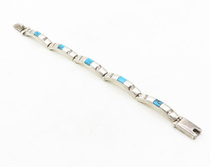 MEXICO 925 Sterling Silver  Vintage Turquoise Bar Link Chain Bracelet  BT4367