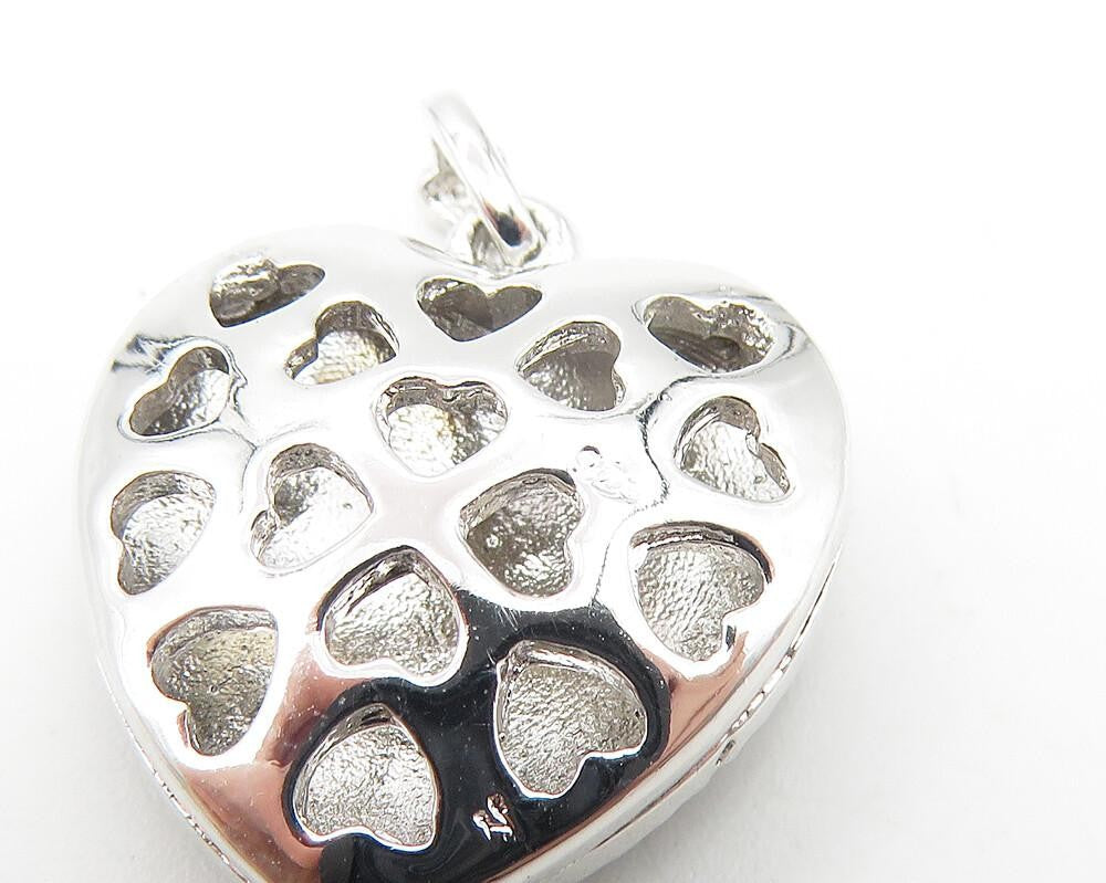 925 Sterling Silver  Petite Shiny Enamel Floral Love Heart Pendant  PT8790