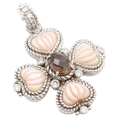 925 Sterling Silver Vintage Pendant JUDITH RIPKA Smoky Quartz Cross  PT26416