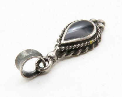925 Sterling Silver  Vintage Black Onyx Tear Drop Twist Drop Pendant  PT10015