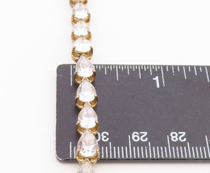 925 Sterling Silver  Vintage Tear Drop Cubic Zirconia Chain Bracelet  BT7978