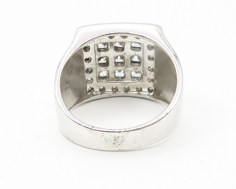925 Sterling Silver  Vintage Cubic Zirconia Square Band Ring Sz 12  RG11030