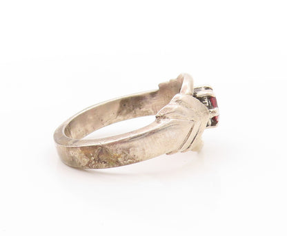 925 Sterling Silver Vintage Ring Round Garnet Cutout Ring & Arrow  Sz 8  RG32748