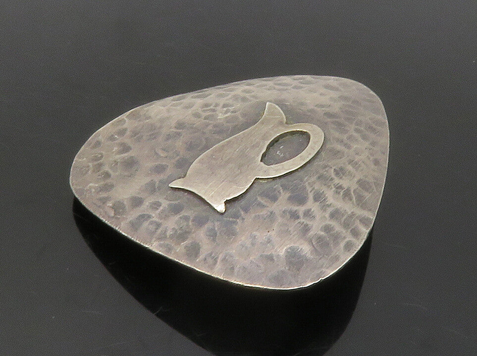 ISRAEL 925 Sterling Silver  Vintage  Dark Tone Hammered Brooch Pin  BP5669