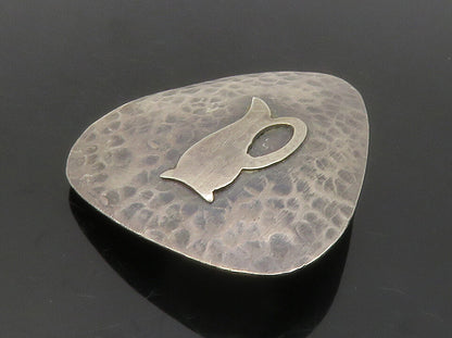 ISRAEL 925 Sterling Silver  Vintage  Dark Tone Hammered Brooch Pin  BP5669