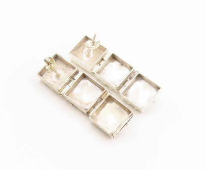 925 Sterling Silver Vintage Earrings Cabochon Onyx Geometric Panel Stud  EG13775