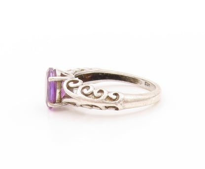 925 Sterling Silver Vintage Ring Amethyst Swirls Cutout Band  Sz 5  RG32977