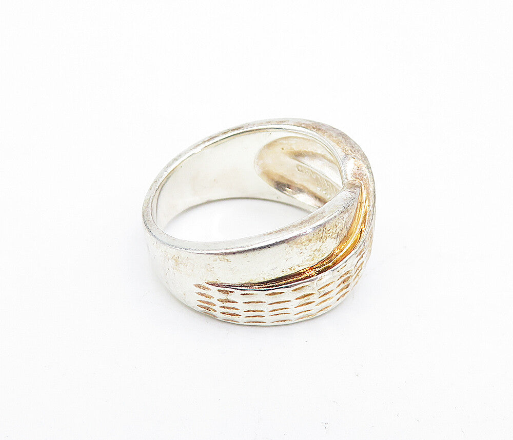 925 Sterling Silver  Vintage Shiny Etched Twist Design Band Ring Sz 8  RG5557