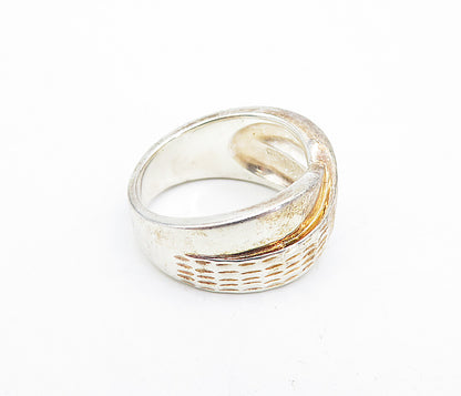 925 Sterling Silver  Vintage Shiny Etched Twist Design Band Ring Sz 8  RG5557