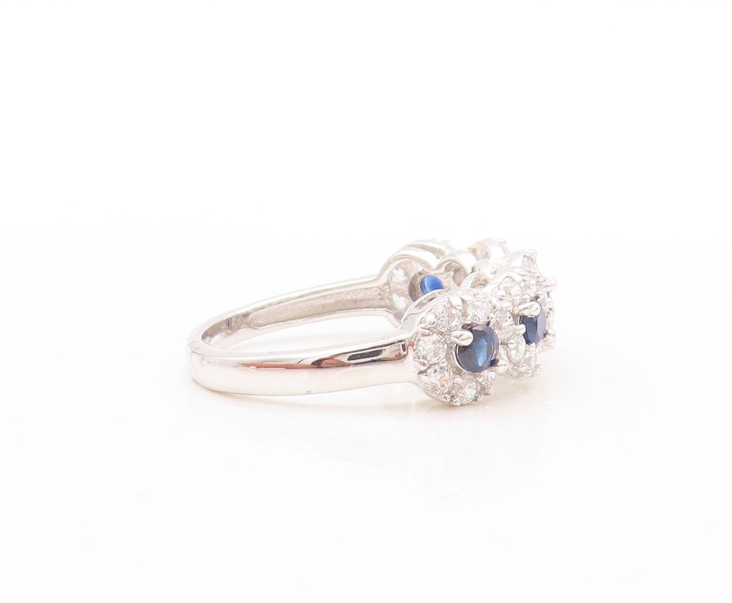 925 Sterling Silver Vintage Ring Sapphire & CZ Flower Band  Sz 7  RG30941