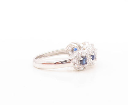 925 Sterling Silver Vintage Ring Sapphire & CZ Flower Band  Sz 7  RG30941