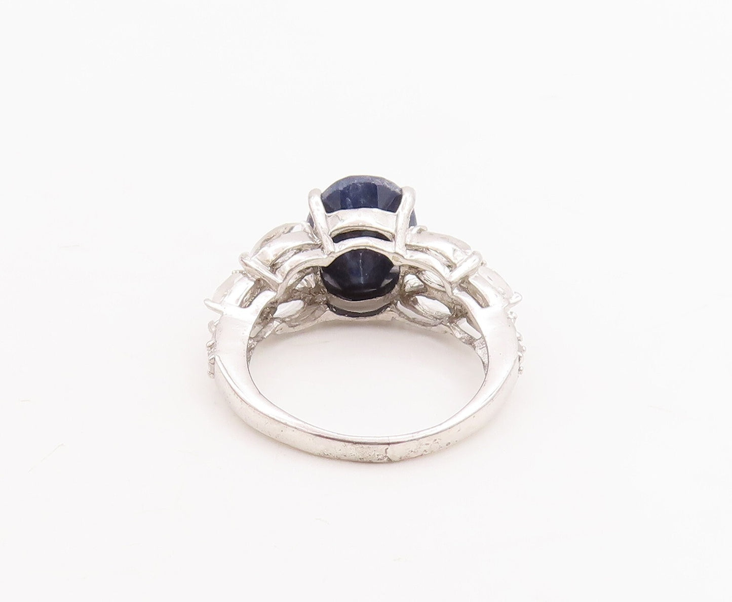 925 Sterling Silver Vintage Ring Oval Cut Sapphire Marquise Topaz  Sz 7  RG29218