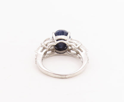 925 Sterling Silver Vintage Ring Oval Cut Sapphire Marquise Topaz  Sz 7  RG29218