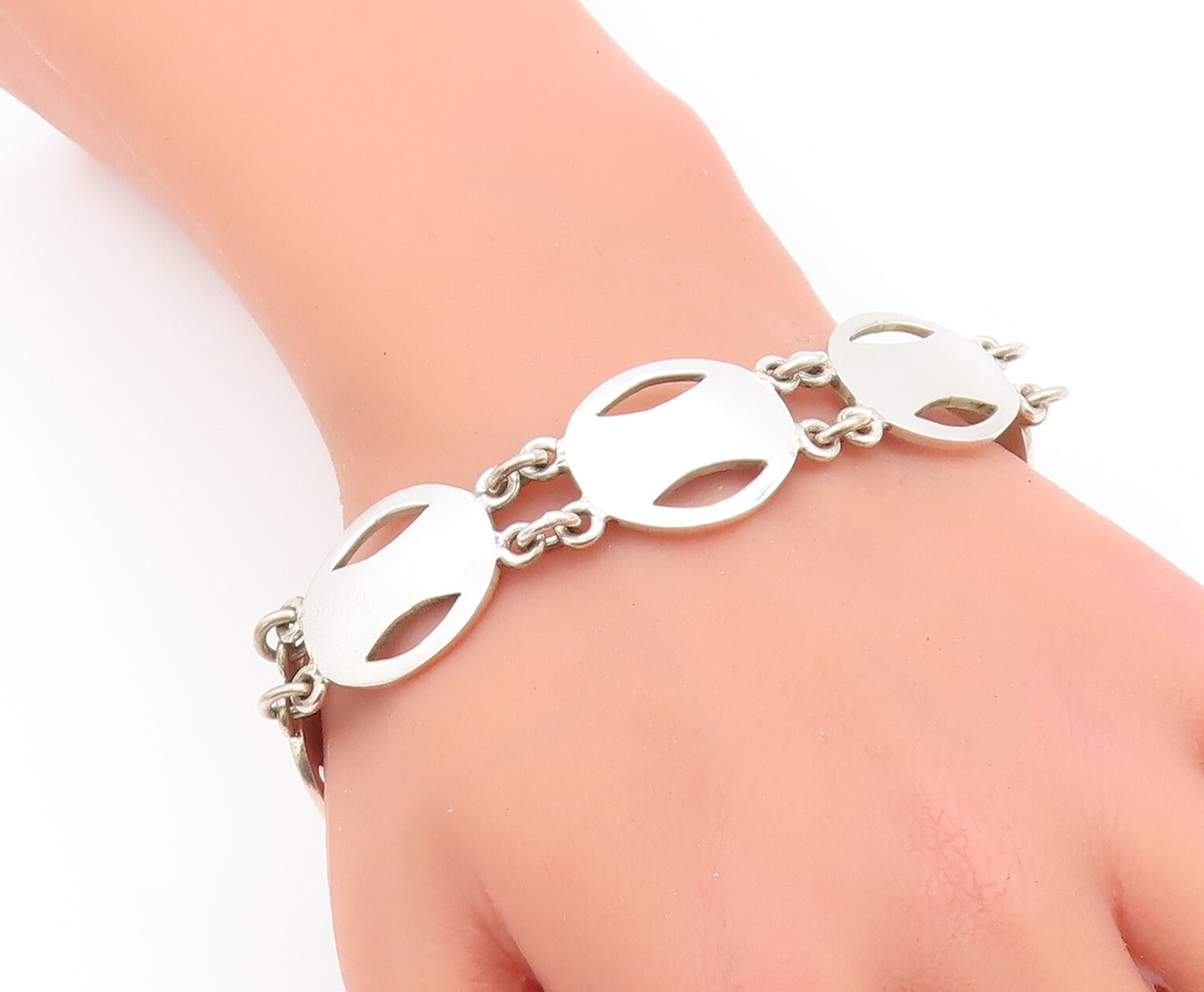 925 Sterling Silver Vintage Bracelet MEXICO Minimalist Oval Cutout Links BT10515