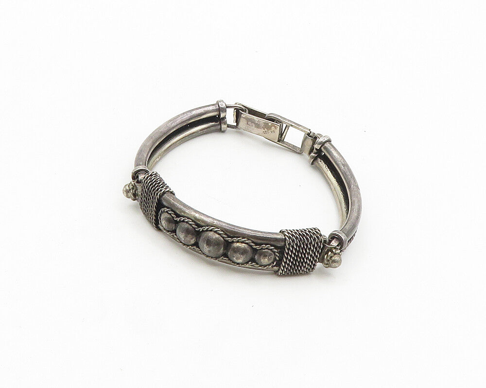 BALI 925 Silver  Vintage Dark Tone Wheat Detail Bar Chain Bracelet  BT7505