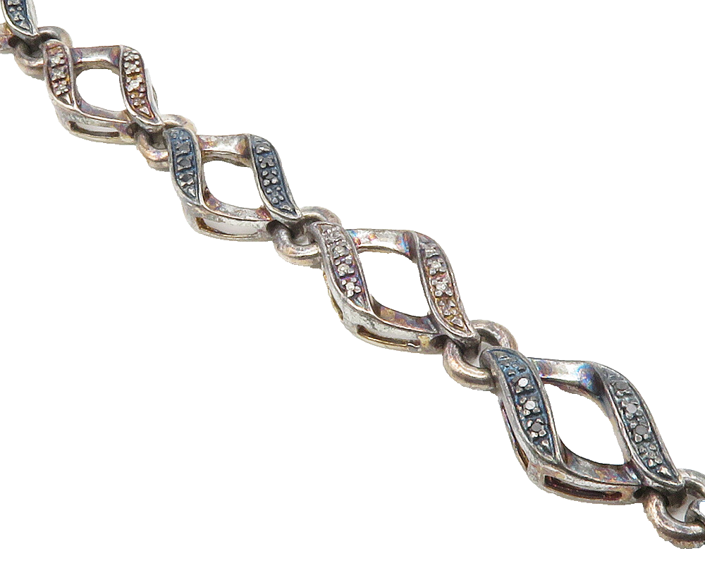 925 Sterling Silver Vintage Genuine Black & White Diamonds Chain Bracelet BT5316