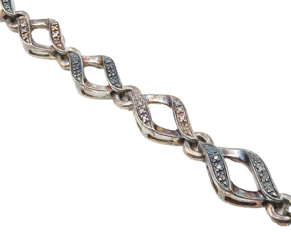 925 Sterling Silver Vintage Genuine Black & White Diamonds Chain Bracelet BT5316
