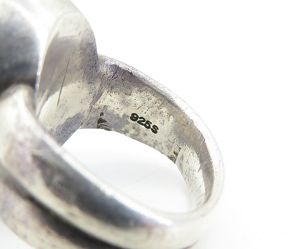 925 Sterling Silver  Vintage Shimmering Glass Art Cocktail Ring Sz 6  RG6822