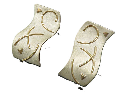 PETERS DESIGNS 925 Silver & 14K GOLD  Vintage Modernist Drop Earrings  EG6818