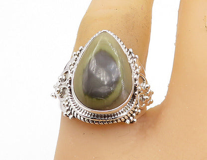 925 Sterling Silver  Cabochon Cut Agate Tear Drop Cocktail Ring Sz 8  RG7897