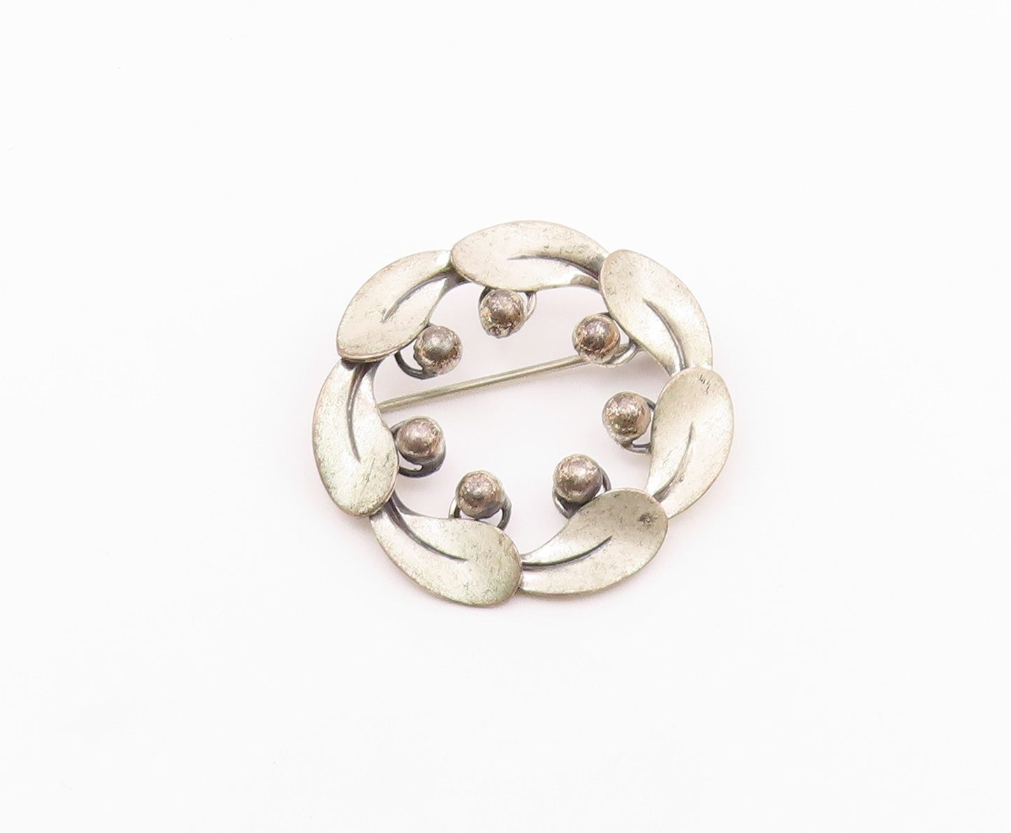 BEAU 925 Sterling Silver  Vintage Modernist Floral Wreath Brooch Pin  BP9198