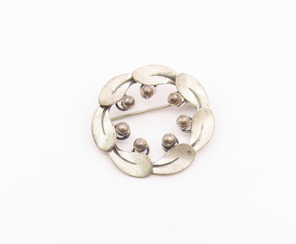BEAU 925 Sterling Silver  Vintage Modernist Floral Wreath Brooch Pin  BP9198