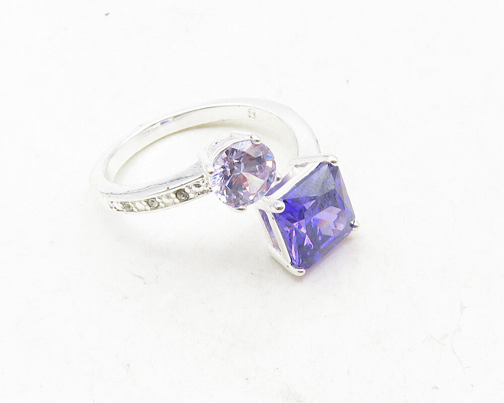 925 Sterling Silver  Purple Cubic Zirconia Bypass Band Ring Sz 8.5  RG9959